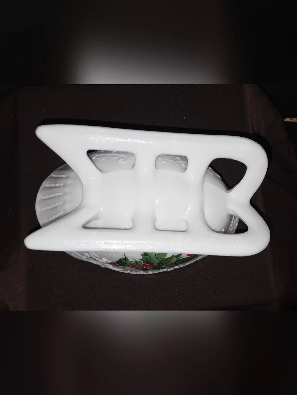 Westmoreland Glass Company hand-painted holly milk glass sleigh